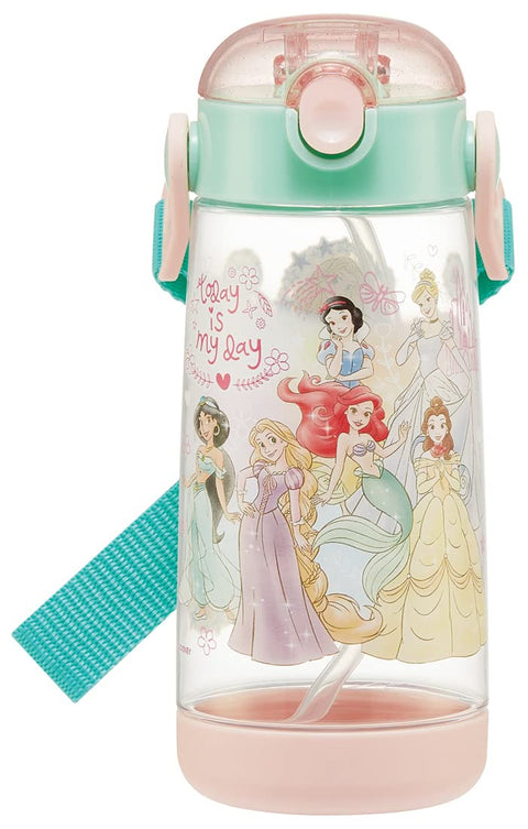 스케이터 (스케이터) 워터 보틀, 480ml, 아동용 빨대가 달린 투명 보틀, 디즈니 프린세스, 23명의 여아용, PDSH5