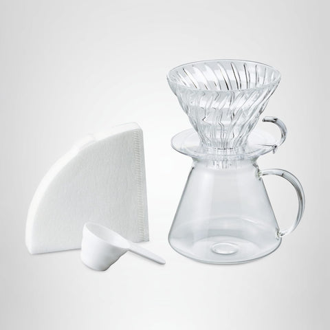 HARIO S-VGBK-02-T V60 Glass Brewing Kit, Practical Capacity, 20.3 fl oz (600 ml), Server, 1 to 4 Cups, Transparent, Made in Japan, Present, Gift