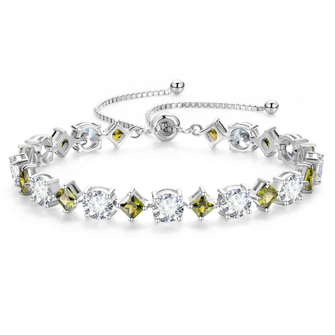 Fancime Women's Bracelet, 12 Months Birthstone, "Lumine", Tennis Bolo Bracelet, Diamond-Cut, Gem Silver, Slide-Type, Adjustable Bracelet, Charm, Christmas, Birthday, Anniversary, Present, Gift