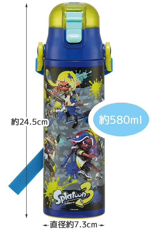 Skater SKDC6-A Children's Stainless Steel Water Bottle, 2-Way Direct Drinking, 20.8 fl oz (580 ml), Cup Drinking, 20.4 fl oz (570 ml), Splatoon 3, Lightweight Type, For Boys, Hot & Cold Water Bottle,