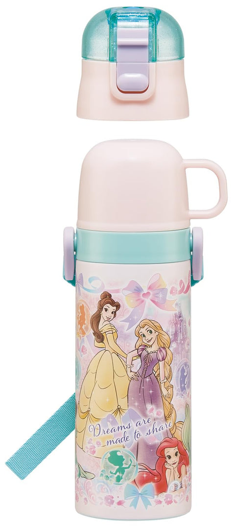 스케이터 (스케이터) 어린이용 스테인리스 스틸 물병, 투웨이, 다이렉트 드링크, 470ml, 컵 드링크, 430ml, 어린이용, 경량 타입, 디즈니 프린세스, 25명의 여아용, 단열 물병, 스포츠 보틀, 어린이 물병, SKDC4