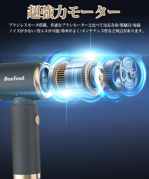 【新登場】手持式清潔器 多功能 車用吸塵器 無線 25000 Pa 強力吸引力 BeeTool【吹/吸/充氣/放氣】手持式吸塵器 強大 長時間運行 超輕 0.36 公斤 乾濕兩用 USB 充電 製造商保證 熱銷 商用/車用 清潔/家具