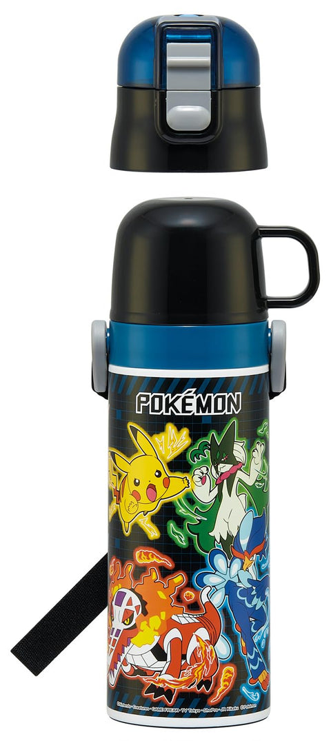 Skater SKDC4-A Children's Stainless Steel Water Bottle, 2-Way Direct Drinking, 16.5 fl oz (470 ml), Cup Drinking, 15.2 fl oz (430 ml), Kid-friendly Lightweight Type, Pokemon, 25 Boys, Thermal, Cold