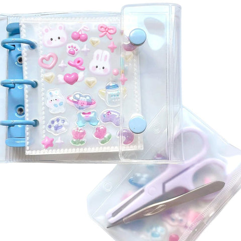 Abon Abon Sticker Book Book (Fits in Bag, Palm Size) 10 Refills, Storage Bag Included, Transparent, Color Blue, Light Blue, Trading Cards, Puricura, File,