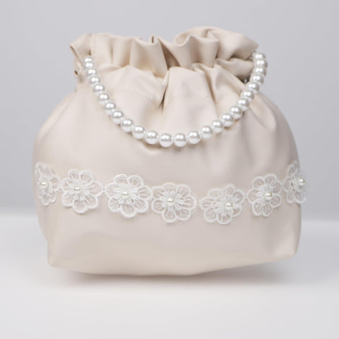 TOuWA Women's Drawstring Bag, Pearl, Floral Pattern, Handle, Hakama, Yukata Clothing, Furisode, Kimono, Clothes, Coming-of-Age Ceremonies, Graduation Ceremonies, Flower Viewing, Fireworks Displays,