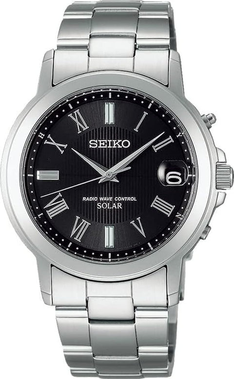 Seiko Selection Men's Wristwatch, Solar Radio, silver/black, Bracelet Type