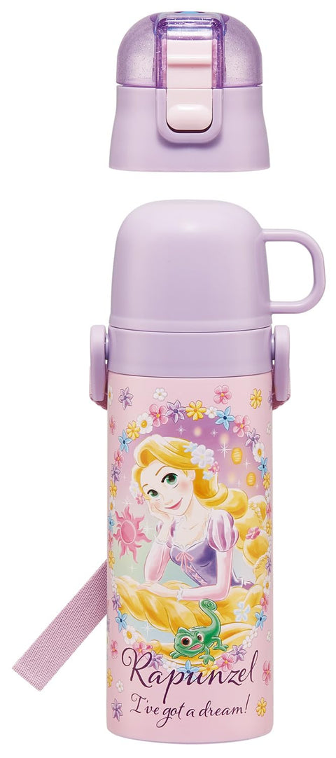 Skater SKDC4 Children's Stainless Steel Water Bottle, 2-Way Direct Drinking, 16.5 fl oz (470 ml), Cup Drinking, 15.2 fl oz (430 ml), Kid-friendly Lightweight Type, Disney, Rapunzel on the Tower, 25