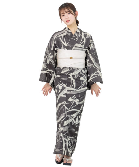 Soubien Floro Women's Yukata Set of 4 Pieces, Separate, New Two-Part Yukata (Yukata, Half-width Obi, Date Tightening, Geta Clogs)