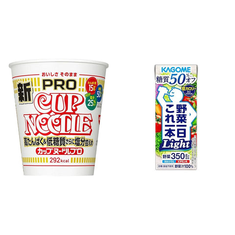 Cupnoodle PRO Nissin Foods Cup Noodles, 2.6 oz (75 g) x 12 Pieces + Kagome Vegetables Light (50% Off Sugar) 7.8 fl oz (200 ml) x 24 Bottles