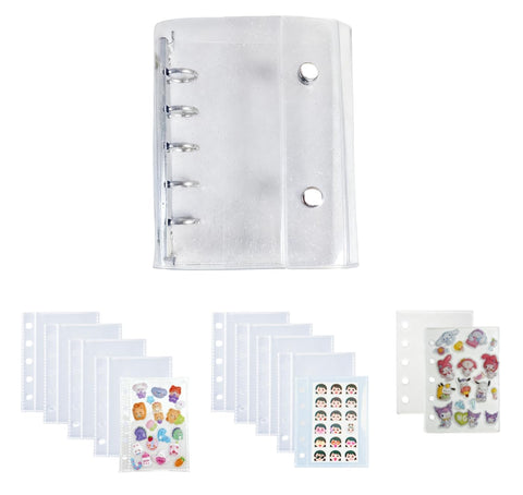 Sticker Notebook, Glitter, Sticker Binder, M5 Size, Removable, Clear Binder, Includes 10 Refills + 2 PP Sheets, Girls, Cute, Sparkling, Light