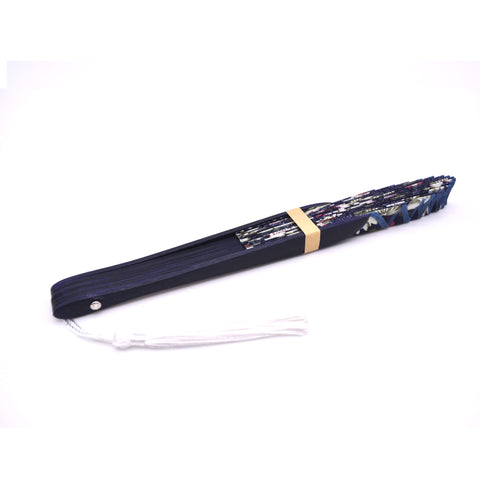 [惠千堂] 花朵图案 扇子 贝壳型 女士 100%纯棉 布制 防中暑 竹骨 和服 适合浴衣穿着