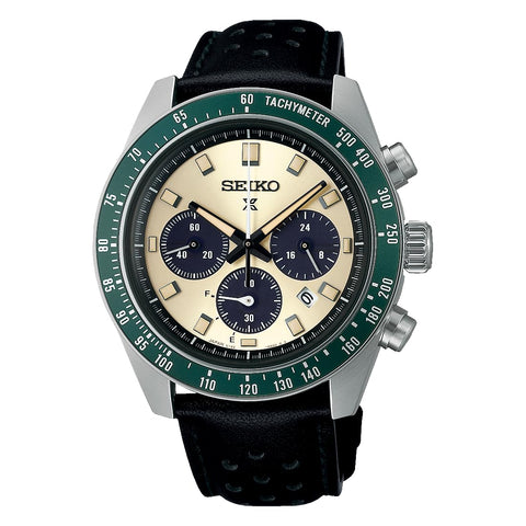 Seiko Watch Prospex SPEEDTIMER Solar Chronograph, Large, Case: Silver / Dial: Cream / Band: Black (Calf Leather)