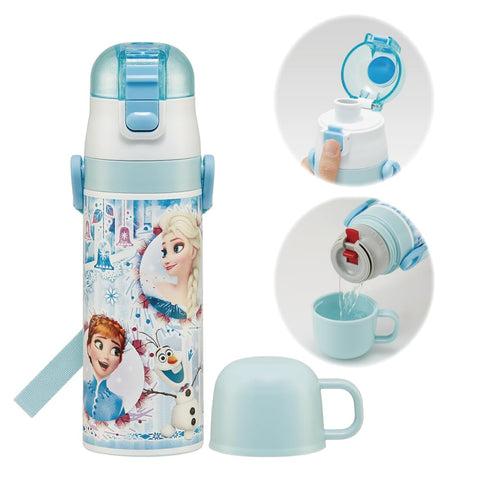 Skater SKDC4-A Children's Friendly, Lightweight, Stainless Steel, 2-Way Water Bottle, 15.2 fl oz (430 ml), Disney, Frozen 24, For Kids, Direct Drinking, Cup Included, Stainless Steel