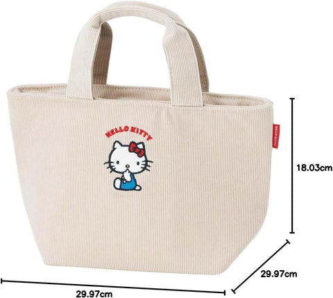 Skater KCOB2-A Corduroy Fabric, Cold Insulation, Lunch Bag, 11.8 x Depth 4.7 x Height 7.1 inches (30 x 12 x 18 cm), Wide Bag, Lunch Box Holder, Lunch Bag, Stylish, Cute, Sanrio Hello Kitty
