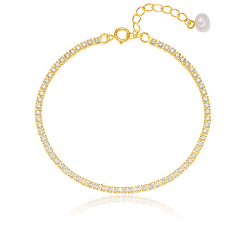 Women Sterling Silver Bracelet 925 Silver Zircon Bracelet 18K Gold Plated Women Birthday Accessories Shiny Simple Cute Accessories with Jewelry Box