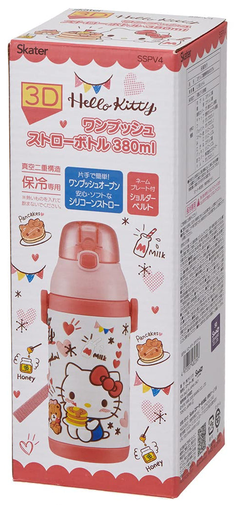 Skater 斯凯达 不锈钢 儿童用 水壶 380毫升 吸管饮料 3D Hello Kitty 零食时间 SSPV4 三丽鸥-A