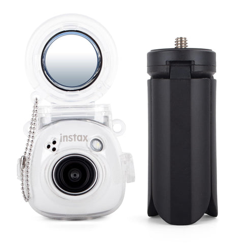 HIYQIN Fuji Mini Pal 保護ケース 自撮りミラーと三脚付き クリアケース 黒い三脚 Instax Mini Palインスタントカメラに対応 - Fuji Palカメラアクセサリー