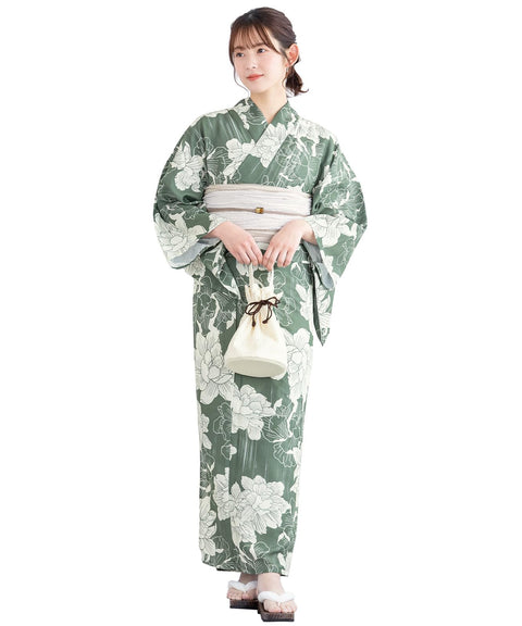 Soubien Floro Women's Yukata Set of 4, Separate, New Two-Part Yukata (Yukata, Waistband, Date Tightening, Geta Clogs)