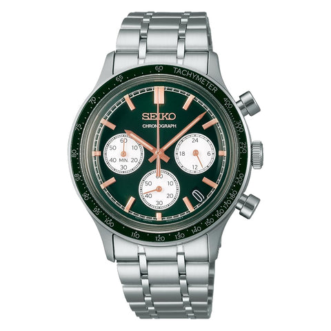 Seiko Selection Men's Analog Quartz Chronograph, Quartz (Battery Powered), Men's, Dial: Green, Bracelet Type