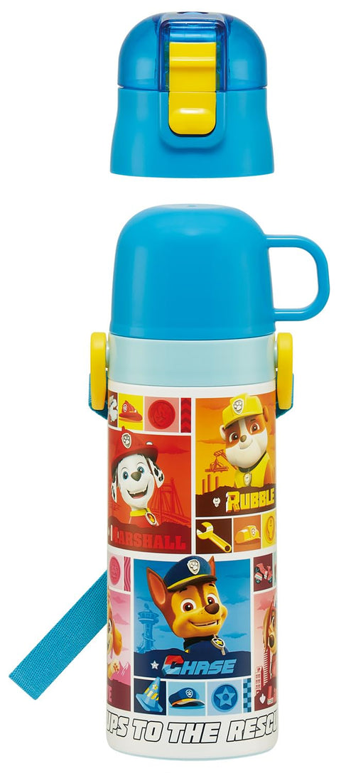 Skater SKDC4 Children's Stainless Steel Water Bottle, 2-Way Direct Drinking, 16.5 fl oz (470 ml), Cup Drinking, 15.2 fl oz (430 ml), Child-Friendly, Lightweight Type, Paw Patrol, 25 Boys, Thermal,