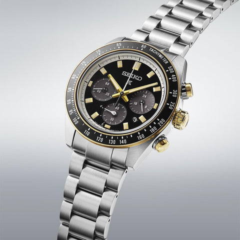 Seiko Watch Prospex SPEEDTIMER Solar Chronograph, Large, Case: Silver & Gold / Dial: Black, Bracelet Type