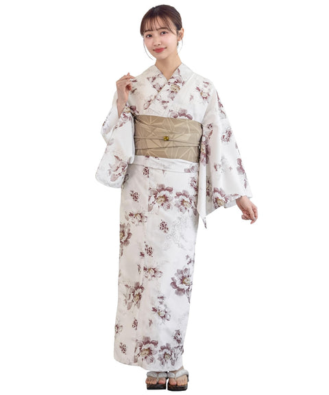 Soubien Floro Women's Yukata Set of 4 Pieces, Separate, New Two-Part Yukata (Yukata, Half-width Obi, Date Tightening, Geta Clogs)