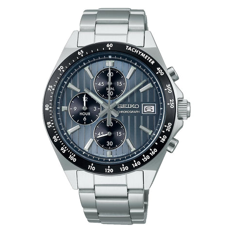 Seiko Selection Men's S Series Men's Battery Operated Quartz Chronograph (Vertical 3 Eyes), Case: Silver / Dial: Blue Gray x Black, 1 piece, Bracelet Type