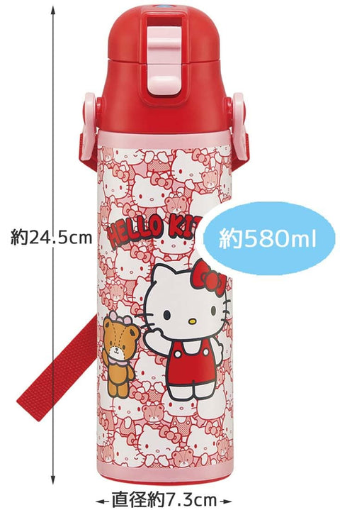 스케이터 (스케이터), 어린이용 스테인리스 물병, 다이렉트 드링크, 580ml, 헬로키티, 우시로, 산리오, 어린이용, 경량 타입, 단열 물병, 스포츠 보틀, 귀여운 어린이, 어린이, 어린이, 물병 SDC6N-A
