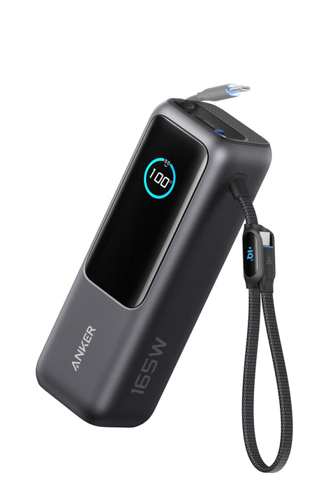 Anker Power Bank (25000mAh, Built-In & 巻取り式USB-Cケーブル) 【PD対応/PSE技術基準適合/USB-C入力対応 / 165W出力 MacBook PD対応Windows PC iPad Pro iPhone 17 / 16 / 15 Galaxy Android スマートフォン ノートPC 各種 (ブラック)