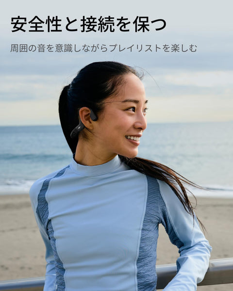 Shokz OpenRun 骨傳導耳機 無線 藍牙 5.1 開放式耳機 無耳 自動配對耳機 帶麥克風 跑步運動耳機 IP67防塵防水 帶運動髮帶 快速充電 8小時播放 適用於iPhone/Android USB-C 黑色