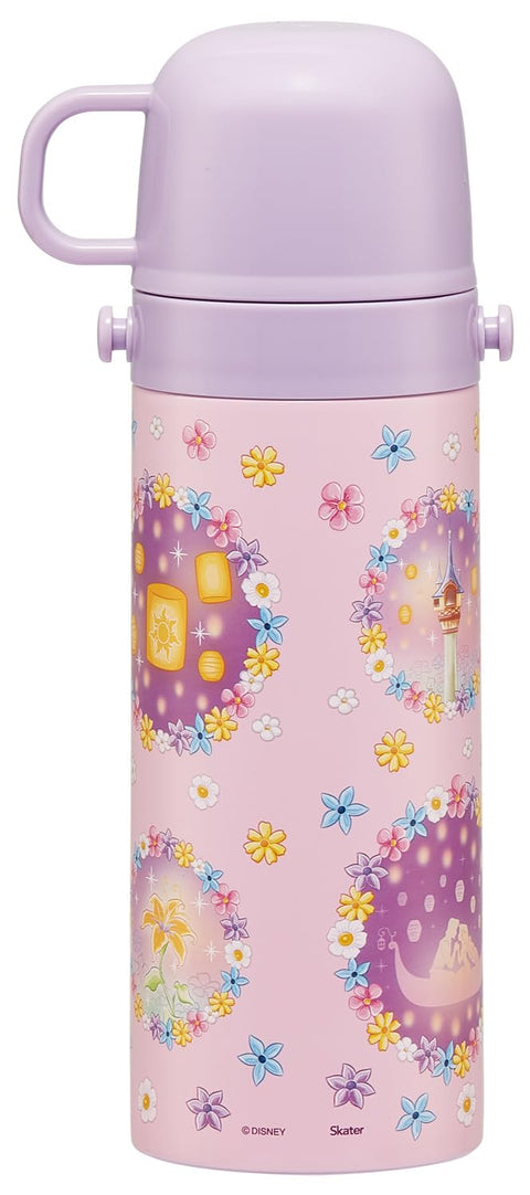 Skater SKDC4 Children's Stainless Steel Water Bottle, 2-Way Direct Drinking, 16.5 fl oz (470 ml), Cup Drinking, 15.2 fl oz (430 ml), Kid-friendly Lightweight Type, Disney, Rapunzel on the Tower, 25