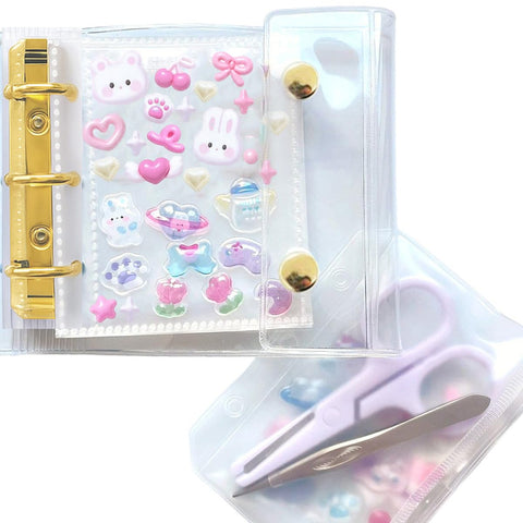 シール帳 プリ帳【カバンに入るA8 手のひらサイズ】レフィル10枚 収納袋付き 透明 推し カラー トレカ チェキ プリクラ ファイル Abon Abon (ゴールド)