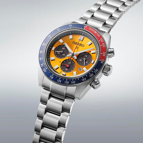 Seiko 精工手錶 Prospex SPEEDTIMER 太陽能計時碼錶 Large, 錶殼:銀/錶盤:亮黃色, 手鍊類型