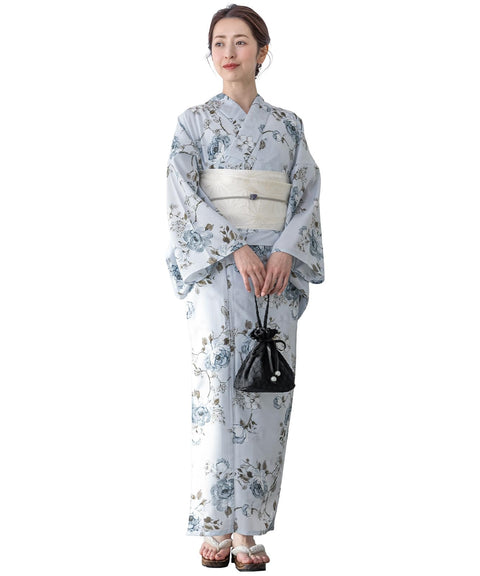 Soubien Floro Women's Yukata Set of 4 Pieces, Separate, New Two-Part Yukata (Yukata, Half-width Obi, Date Tightening, Geta Clogs)