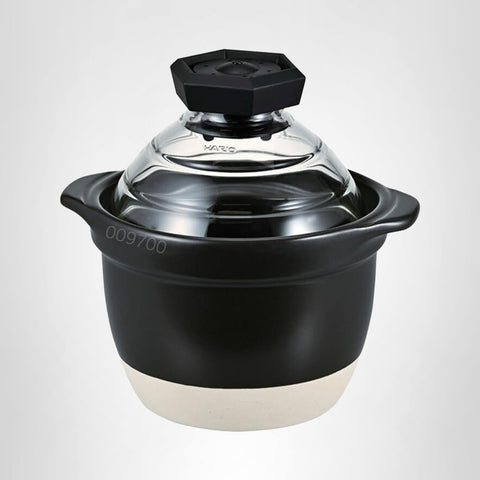 HARIO(哈里歐) 蓋子玻璃製飯鍋1~2合(約10.2毫升) 耐熱玻璃 陶器 日本製造 GNR-150-B-W