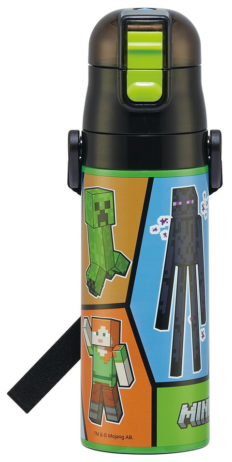 Skater SDC4 Children's Stainless Steel Water Bottle, Direct Drinking, 16.5 fl oz (470 ml), Children's Friendly Lightweight Type, Minecraft, 25 Boys, Cold Insulation, Sports Bottle, For Kids