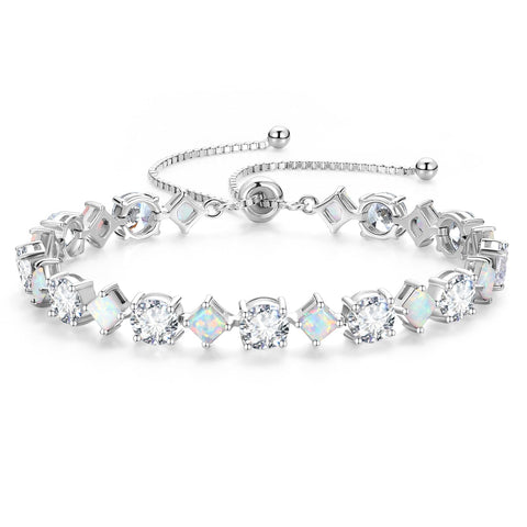 Fancime Women's Bracelet, 12 Months Birthstone, "Lumine", Tennis Bolo Bracelet, Diamond-Cut, Gem Silver, Slide-Type, Adjustable Bracelet, Charm, Christmas, Birthday, Anniversary, Present, Gift