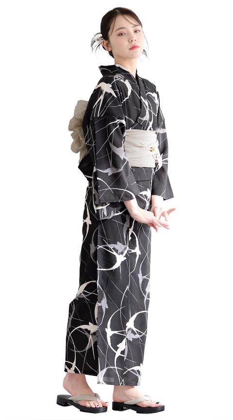 Soubien Floro Women's Yukata Set of 4, Separate, New Two-Part Yukata (Yukata, Waistband, Date Tightening, Geta Clogs)