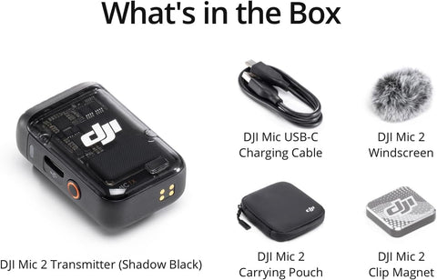DJI Mic 2 Transmitter (Shadow Black) Wireless Microphone with Smart Noise Cancelling, 14 Hour Internal Recording, Battery Operated, Up to 6 Hours, Magnetic Detachable Bluetooth Microphone, Vlog