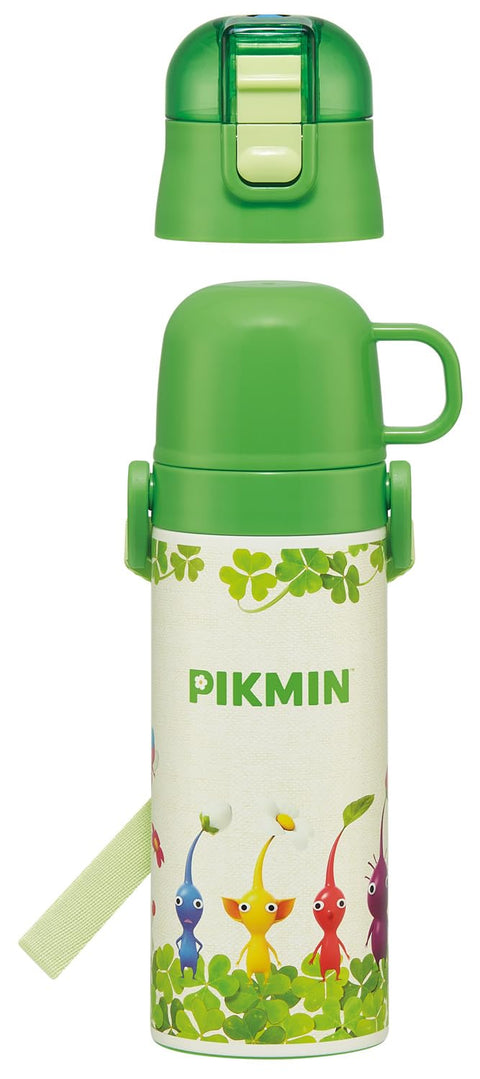 Skater SKDC4-A Children's Stainless Steel Water Bottle, 2-Way Direct Drinking, 16.5 fl oz (470 ml), Cup Drinking, 15.2 fl oz (430 ml), Pikmin, Kid-friendly Lightweight, Boy, Insulated, Sports Bottle,