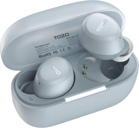 TOZO A1 2024 New Upgraded Wireless Earphones, Bluetooth 5.3 Ear Headphones Lightweight, Support APP EQ Setting, Stereo Sound Headset Long Time Playback with Charging Case, Waterproof, Blue