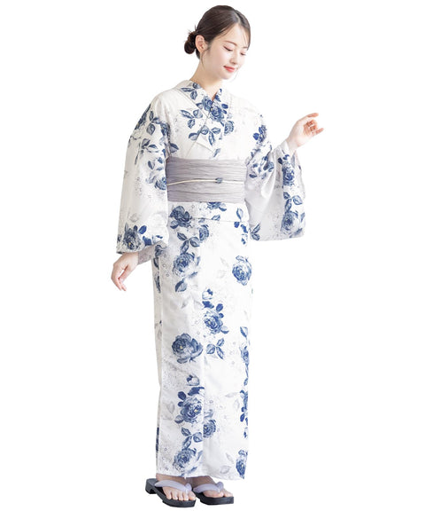 Soubien Floro Women's Yukata Set of 4, Separate, New Two-Part Yukata (Yukata, Waistband, Date Tightening, Geta Clogs)