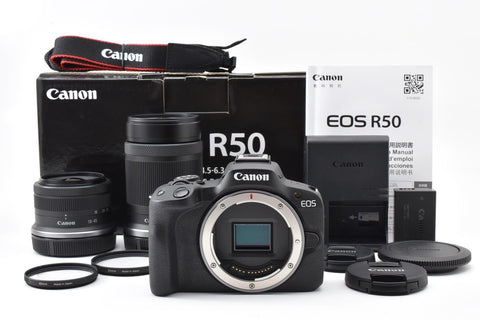 캐논 미러리스 SLR EOS R50 더블 줌 키트 (RF-S18-45+RF-S55-210) 블랙/APS-C/약 375g EOSR50BK-WZK