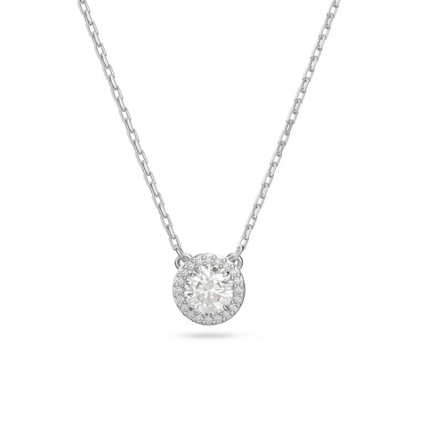 [Swarovski] Official Constella Pendant, Round Cut, Pave, White, Rhodium Plating, Rhodium Plated, Zirconia, Crystal