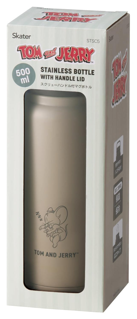 Skater STSC5-A Thermal Insulated Stainless Steel Mug Bottle, 16.9 fl oz (500 ml), Screw Handle, Tom & Jerry Ohirune
