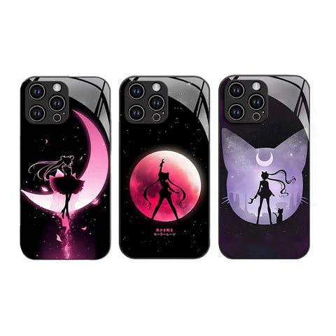 Gsocel iPhone 16 Case, Sailor Moon Tempered Glass Straight Edge Anti-Drop Anti-Fingerprint Easy Care All Inclusive Lens Protection Fashion Cartoon iPhone 16 Case