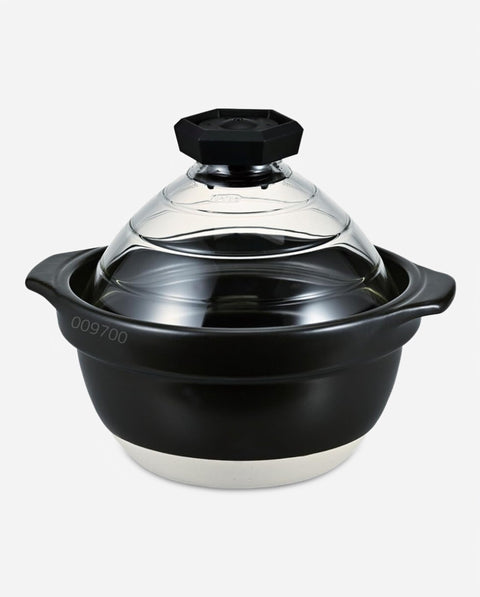 HARIO GNR-200-B-W Rice Pot with Glass Lid, 2-3 Cups, Visible Inside Heat-resistant Glass, Ceramic, Made in Japan