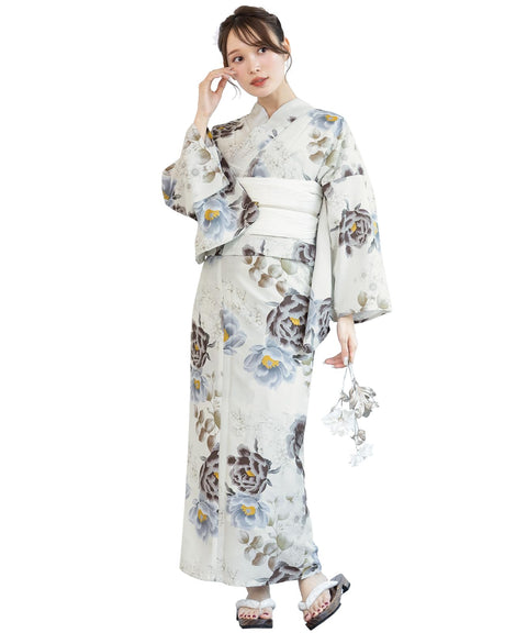 Soubien Floro Women's Yukata Set, 3 Piece Set, Separate, New Two-Part Yukata (Yukata/Band/Date Tight)