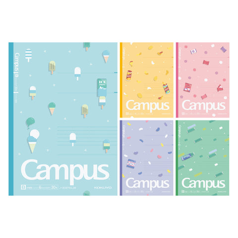 Kokuyo Notebook, Campus Notebook, Limited Edition B5, Dot B Ruled, Pack of 5 Colors, Snack Motif, No-3CBTN-L36X5, B Ruled (0.2 inches (6 mm)