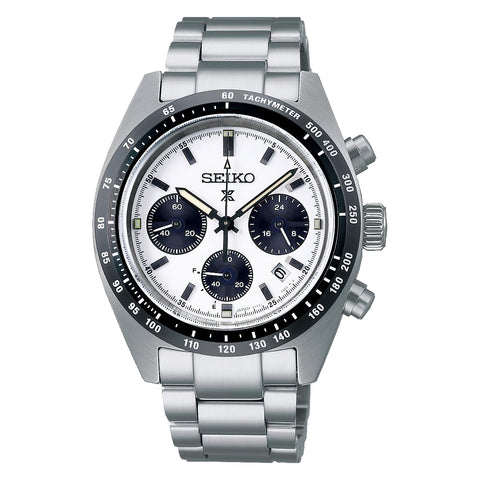 Seiko Prospex SPEEDTIMER Men's Solar Chronograph Wristwatch, silver/white & black, Bracelet Type